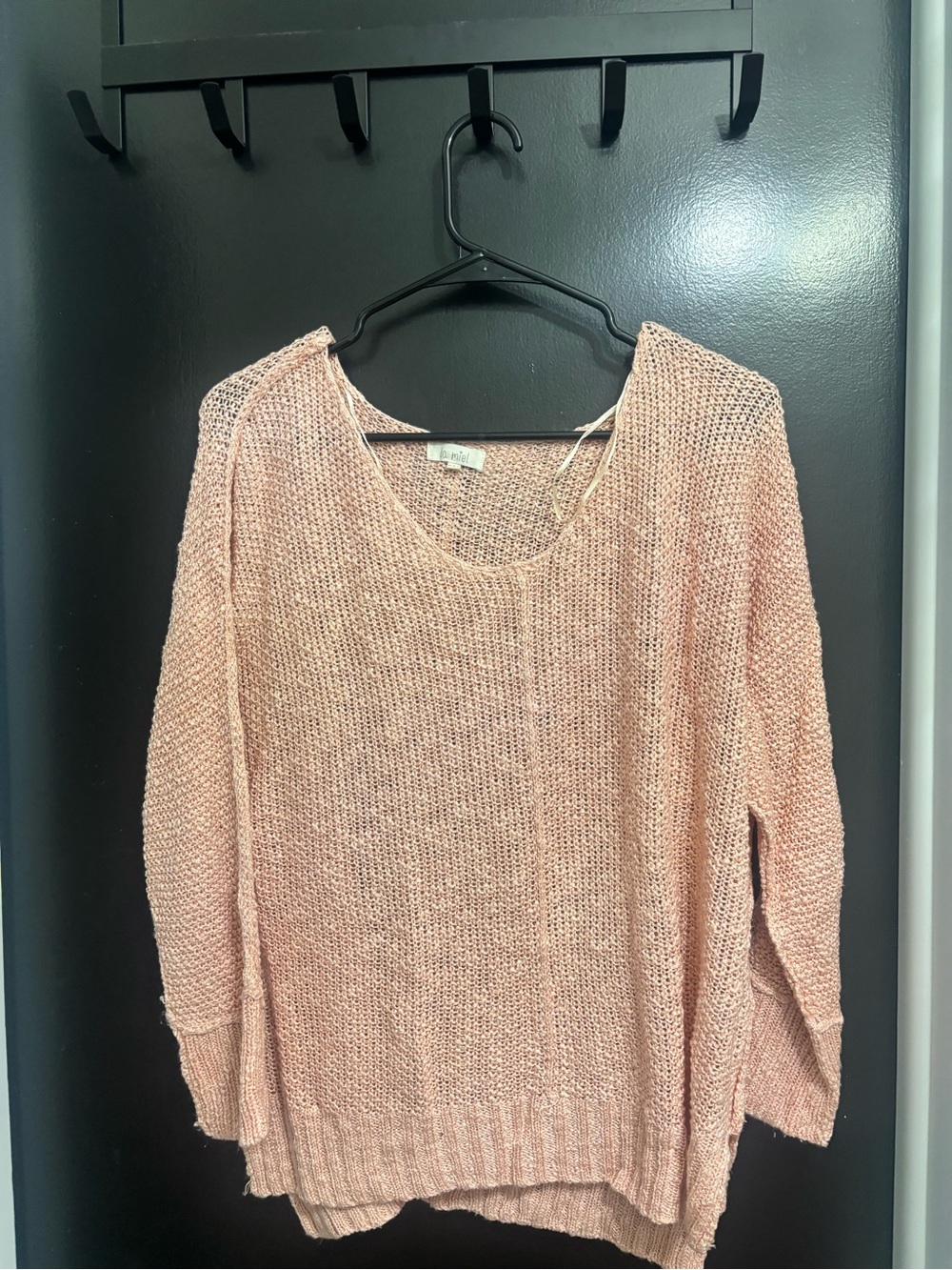 LA MIEL Light Pink Open-Knit Scoop Neck Sweater